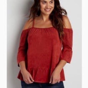 Faux Suede Off Shoulder Peplum Top